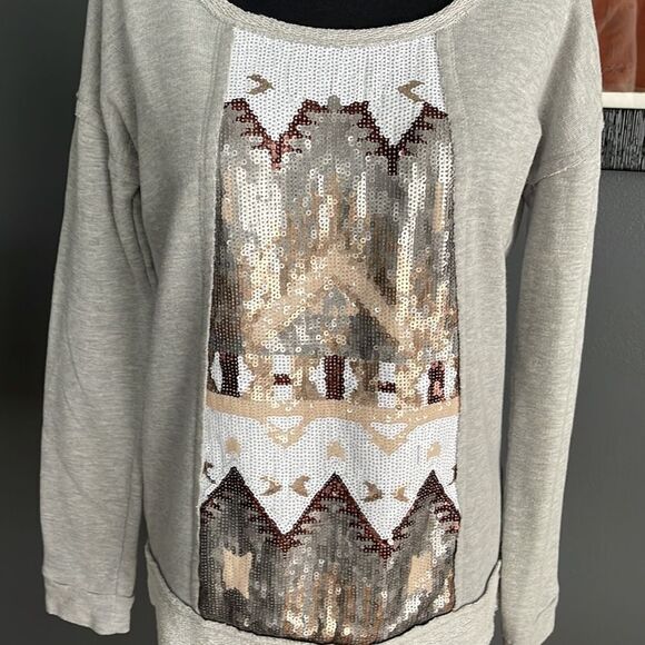 Maurices gray sequin center front graphic french terry lining/trim sweatshirt XS - Picture 2 of 6